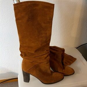 Perfect Slouchy Free People Caramel-brown Suede Boots, sz 39